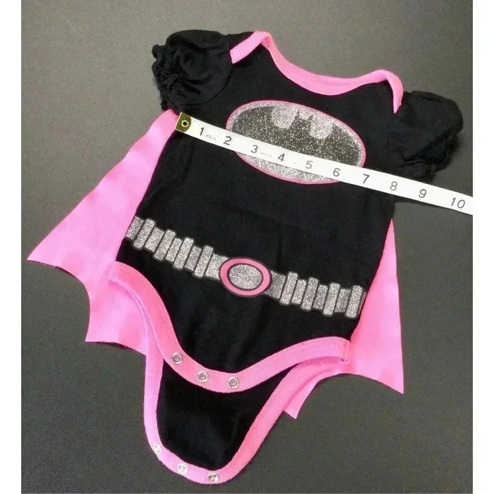 DC Comics Batman Kids Black Pink Glitter Logo Cape‎ Romper Costume 0-3M